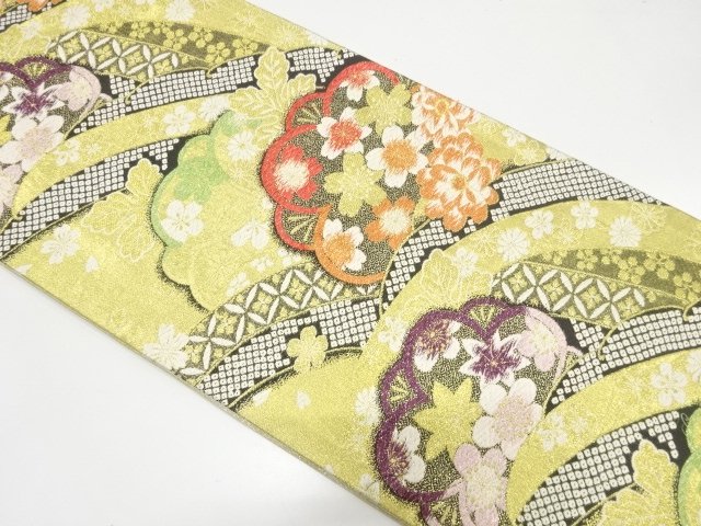 八重梅に桜・楓模様織り出し　振袖用袋帯